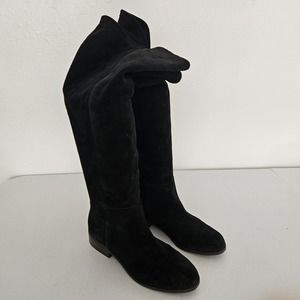 Lucky Brand Boots Women 8.5M Black Suede Almond Toe Knee High Pull On Tall‎
